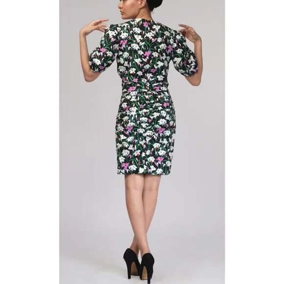 Veronica Beard Janis Floral Puff Sleeve‎ V-Neck Dress Size 14
