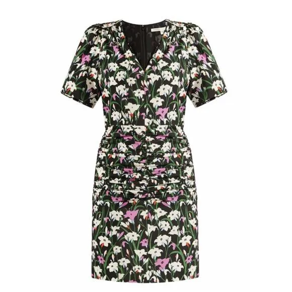 Veronica Beard Janis Floral Puff Sleeve‎ V-Neck Dress Size 14