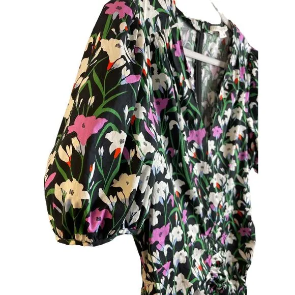 Veronica Beard Janis Floral Puff Sleeve‎ V-Neck Dress Size 14