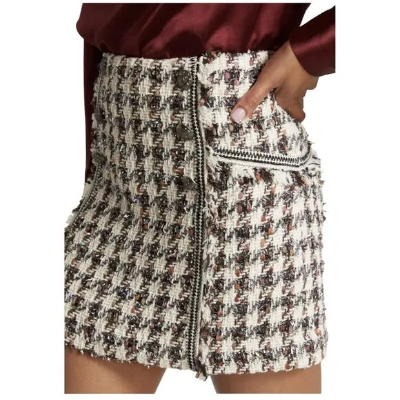 Veronica Beard Skirt Women 16 Starck White Houndstooth Tweed Metallic Academia