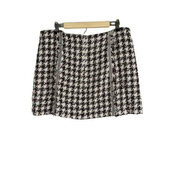Veronica Beard Skirt Women 16 Starck White Houndstooth Tweed Metallic Academia