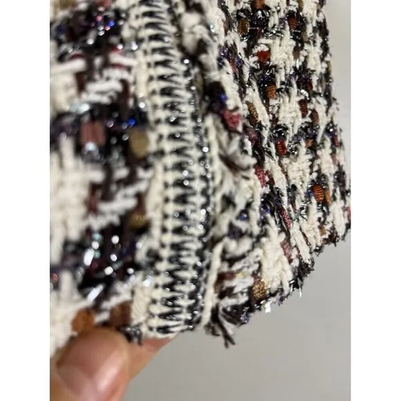 Veronica Beard Skirt Women 16 Starck White Houndstooth Tweed Metallic Academia