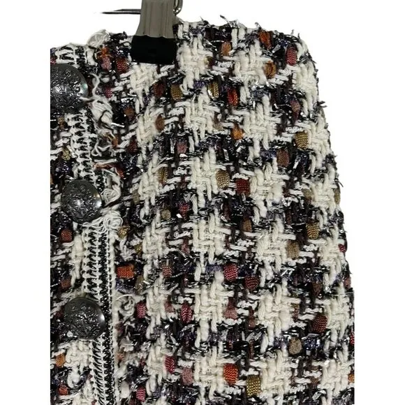 Veronica Beard Skirt Women 16 Starck White Houndstooth Tweed Metallic Academia