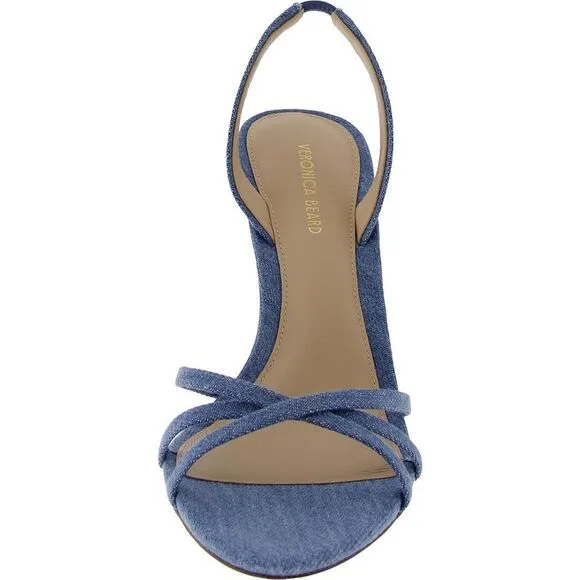 Veronica Beard Womens ADELLE Blue Open Toe Laceless Slingback Heels Shoes New