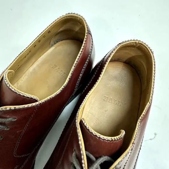 VERY GOOD Bally Cap Toe Derby Burgundy Calf Made in Italy UK 7.5 / US 8.5