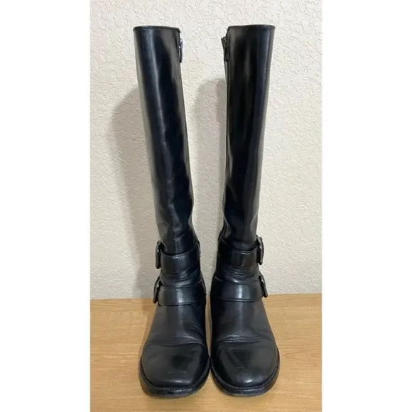 Via Spiga Bernadette Black Leather Riding Tall Boots