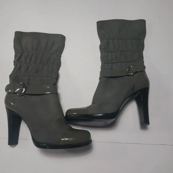 VIA SPIGA Green Leather Heeled Boots Size 8M
