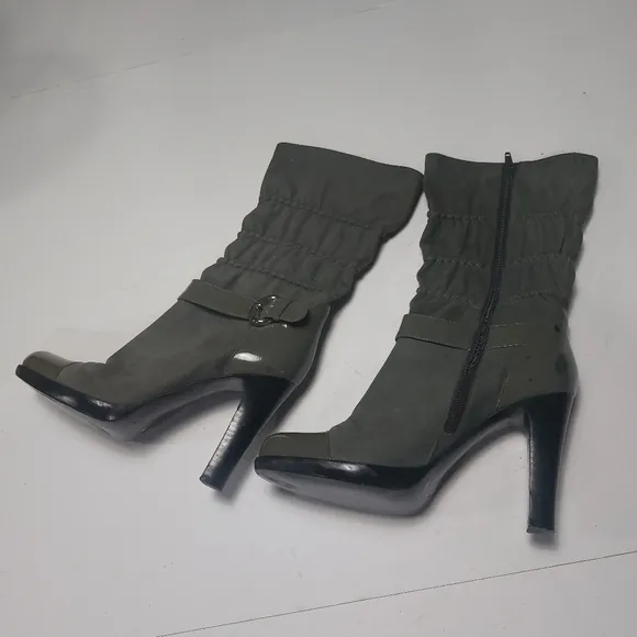 VIA SPIGA Green Leather Heeled Boots Size 8M