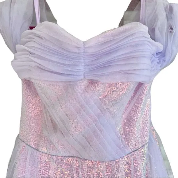 VigoCouture Lavender Shimmering Sparkly Tulle Off the Shoulder Formal Prom Dress
