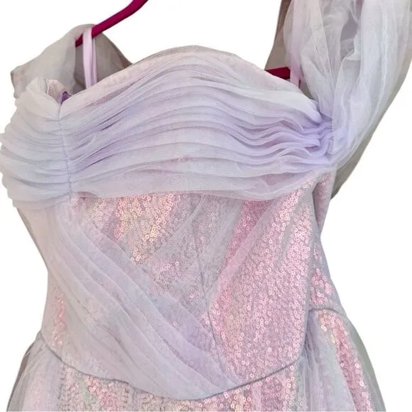 VigoCouture Lavender Shimmering Sparkly Tulle Off the Shoulder Formal Prom Dress