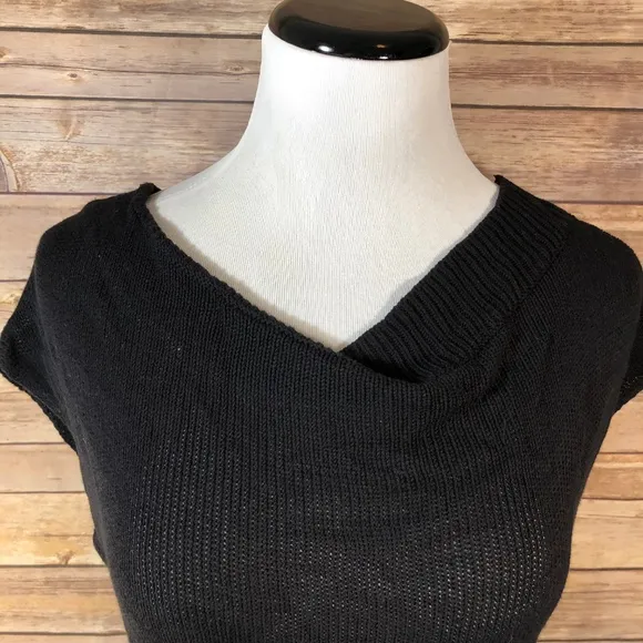 Vince Black Knit Folded Boatneck Sweater Tunic