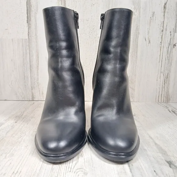 Vince Black Leather Round Toe Side Zip High Heel Ankle Boots #473