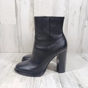 Vince Black Leather Round Toe Side Zip High Heel Ankle Boots #473