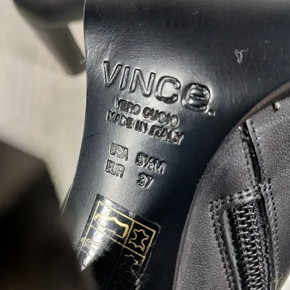Vince Black Leather Round Toe Side Zip High Heel Ankle Boots #473