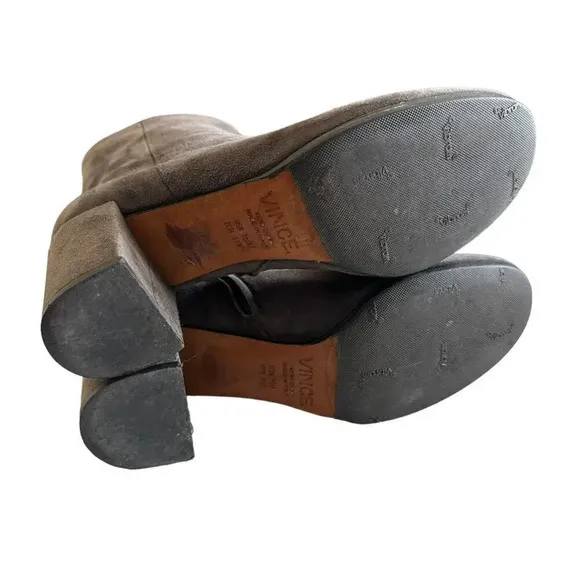 Vince Blakely Suede Block Heel Booties Gray Women's 7.5 Side Zip 2.5&quot; Heel