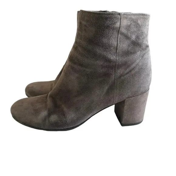 Vince Blakely Suede Block Heel Booties Gray Women's 7.5 Side Zip 2.5&quot; Heel