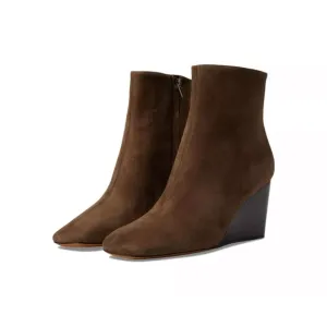 Vince Brown Suede Andy Wedge Square Toe Ankle Bootie Side Zip Stacked Heel 7 37