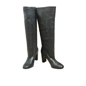 Vince Camuto Black Leather Perforated Knee High Boots | Size 7.5