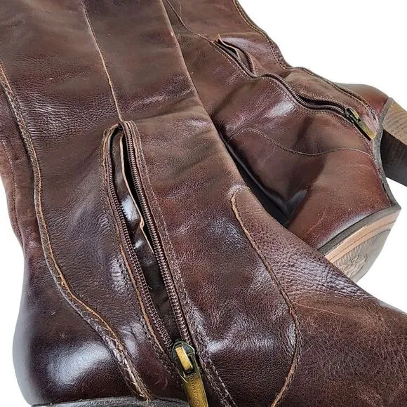 Vince Camuto- Framina Brown Leather Knee High Riding Boots Side Zip, Size 10.5