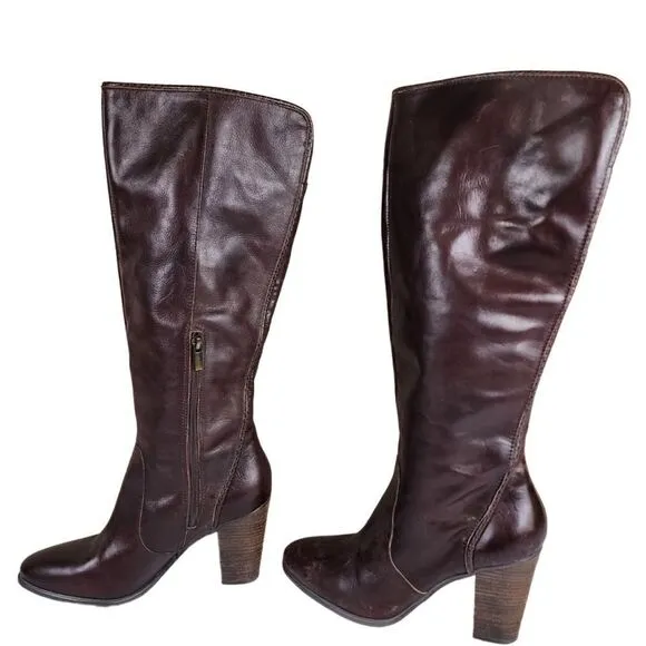Vince Camuto- Framina Brown Leather Knee High Riding Boots Side Zip, Size 10.5