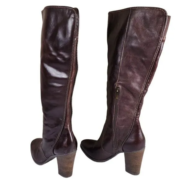 Vince Camuto- Framina Brown Leather Knee High Riding Boots Side Zip, Size 10.5