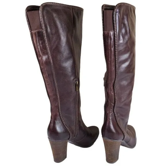 Vince Camuto- Framina Brown Leather Knee High Riding Boots Side Zip, Size 10.5