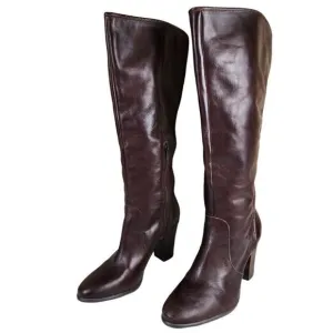 Vince Camuto- Framina Brown Leather Knee High Riding Boots Side Zip, Size 10.5