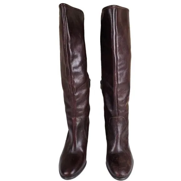 Vince Camuto- Framina Brown Leather Knee High Riding Boots Side Zip, Size 10.5