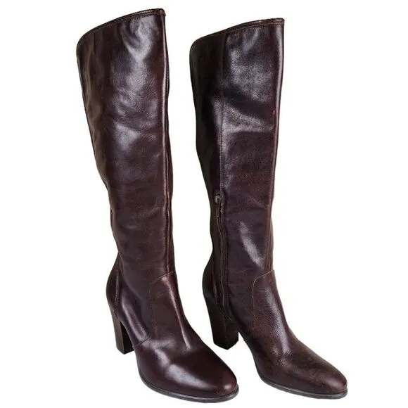 Vince Camuto- Framina Brown Leather Knee High Riding Boots Side Zip, Size 10.5
