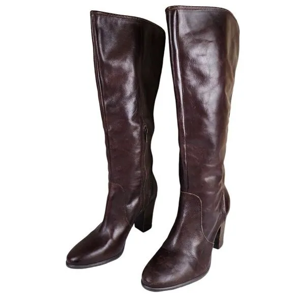 Vince Camuto- Framina Brown Leather Knee High Riding Boots Side Zip, Size 10.5