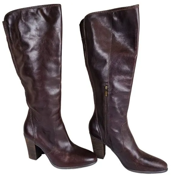 Vince Camuto- Framina Brown Leather Knee High Riding Boots Side Zip, Size 10.5