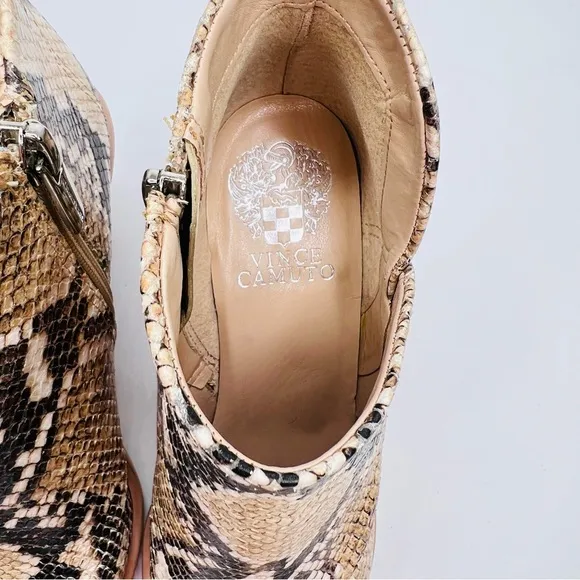 Vince Camuto Grendan Tan Snakeskin Embossed Leather Western Blocked Heel Boots