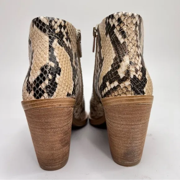Vince Camuto Grendan Tan Snakeskin Embossed Leather Western Blocked Heel Boots