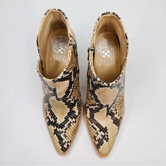 Vince Camuto Grendan Tan Snakeskin Embossed Leather Western Blocked Heel Boots