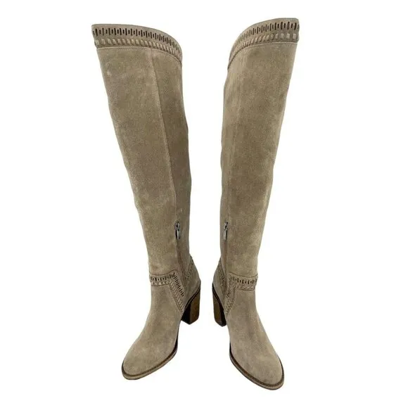 Vince Camuto Madolee Over The Knee Taupe Suede Leather Boots 5.5 New $239