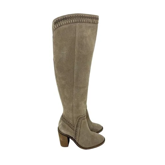 Vince Camuto Madolee Over The Knee Taupe Suede Leather Boots 5.5 New $239