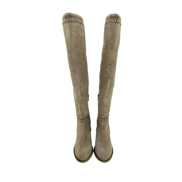 Vince Camuto Madolee Over The Knee Taupe Suede Leather Boots 5.5 New $239