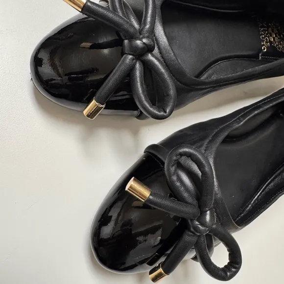 Vince Camuto Maysa Slip Black Ballet Flats with Bow Detail