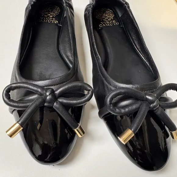 Vince Camuto Maysa Slip Black Ballet Flats with Bow Detail