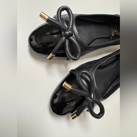 Vince Camuto Maysa Slip Black Ballet Flats with Bow Detail