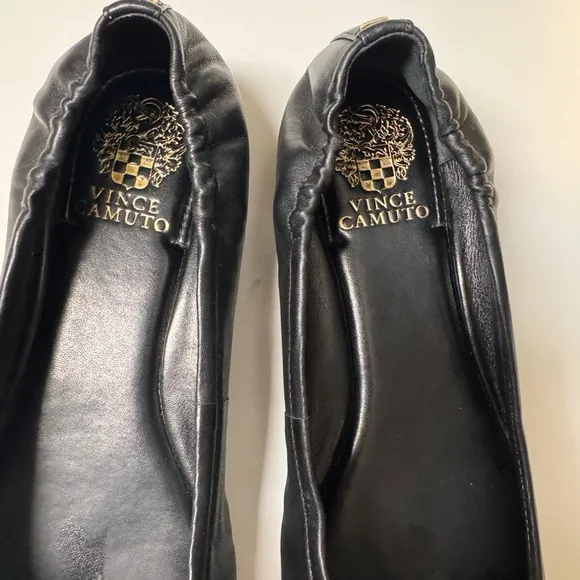 Vince Camuto Maysa Slip Black Ballet Flats with Bow Detail