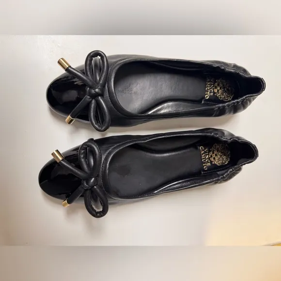 Vince Camuto Maysa Slip Black Ballet Flats with Bow Detail