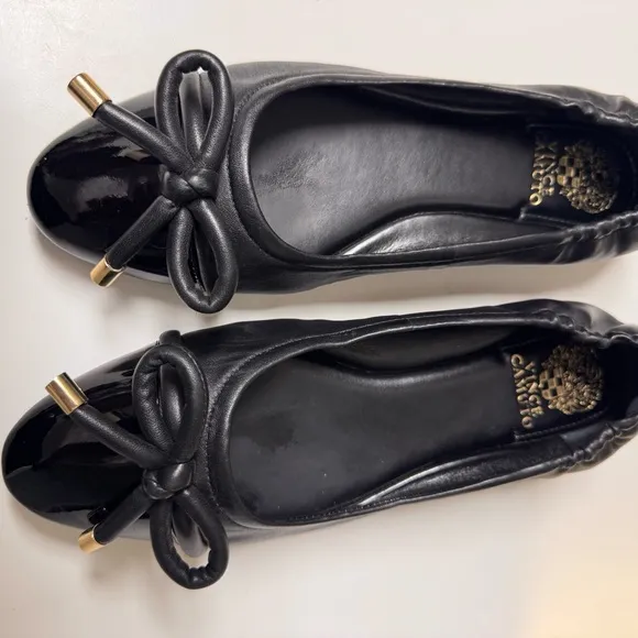 Vince Camuto Maysa Slip Black Ballet Flats with Bow Detail