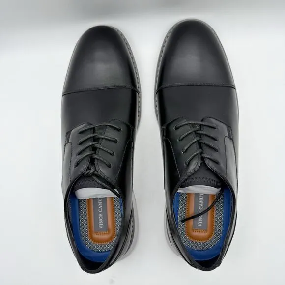Vince Camuto Mens Stellen Derby Shoes US 11M Black Leather Cap Toe Comfort NIB
