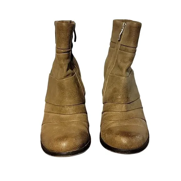 Vince Camuto Tan Leather Ankle Block Heel Booties Side Zip Belta Boots Size 5.5