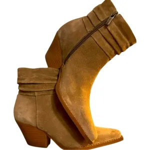 Vince Camuto Tan Suede Ankle Boots Size 6M Side Zip Stacked Heel