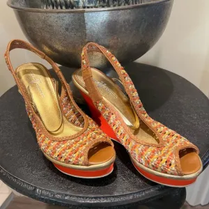 Vince Camuto Women's Multicolor Woven Slingback Wedges
