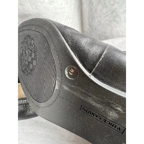 Vince Camuto Womens Size 6 EU 36.5 Black Leather Round Toe Ballet Flats