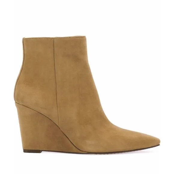 Vince Camuto Womens Tan Suede Teeray Side Zip Wedge Bootie Sz 7.5 NIB