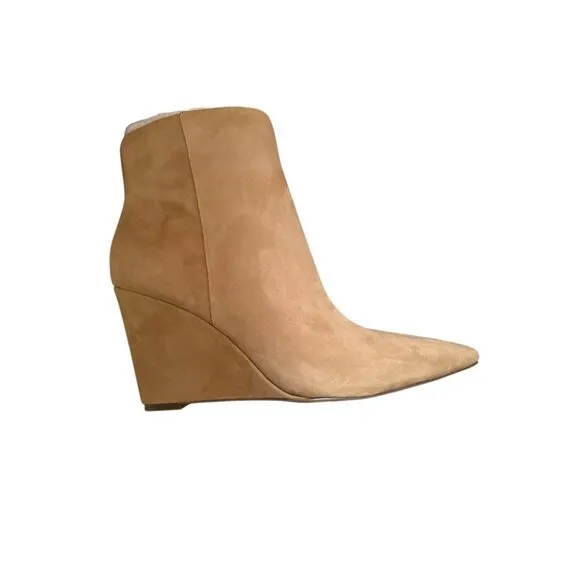 Vince Camuto Womens Tan Suede Teeray Side Zip Wedge Bootie Sz 7.5 NIB
